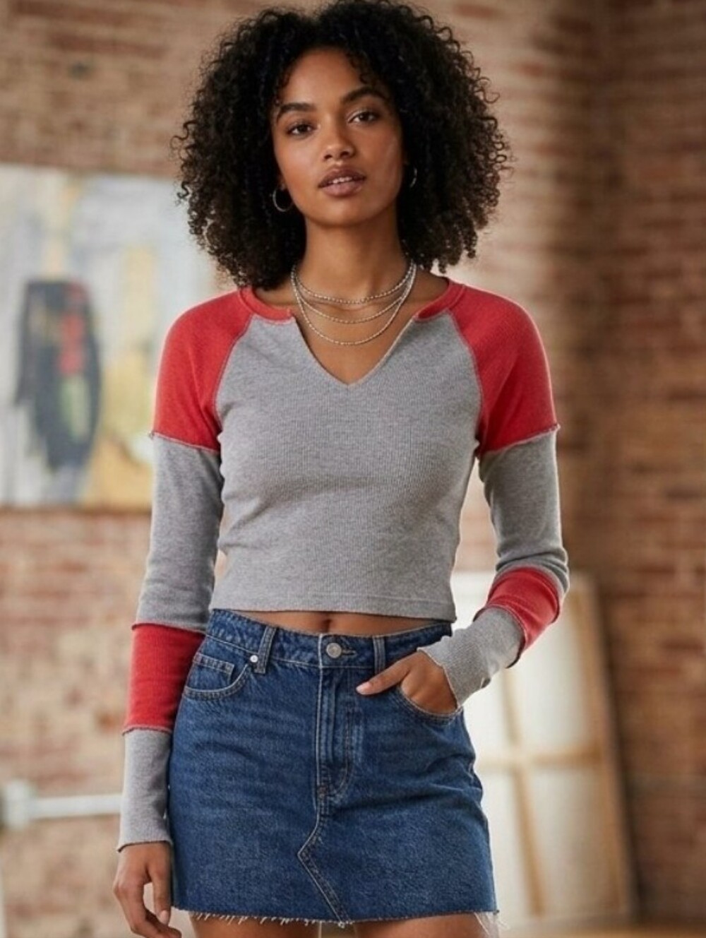 BDG Urban Outfitters Spliced Colorblock Long Sleeve Tee -Sm #049